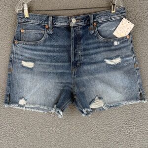 Free People twist and shout women’s 30 shorts Blue Distressed Jean Shorts button